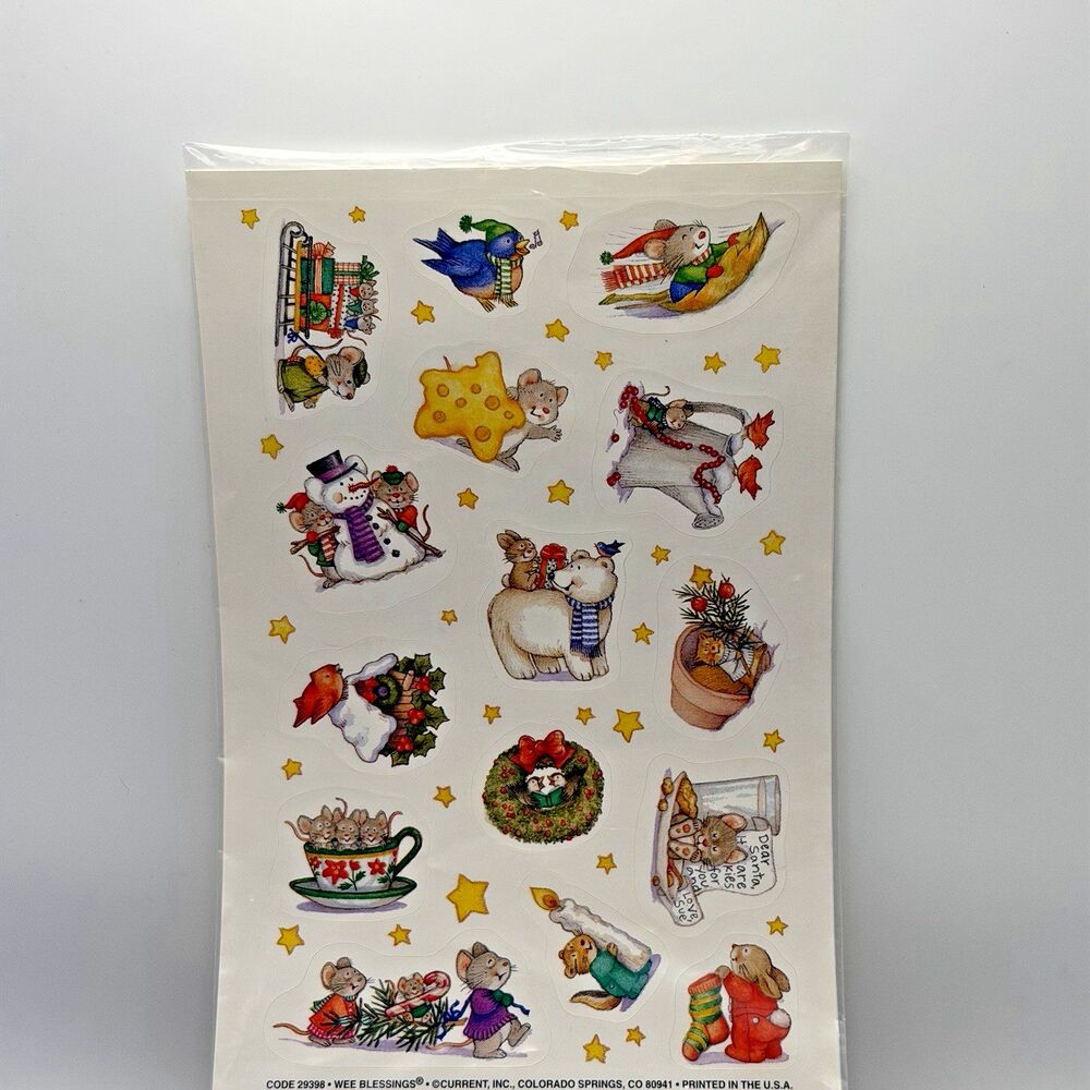 Wee Blessings Christmas Animal Stickers Current Inc Vintage 1990s 2 Sheets